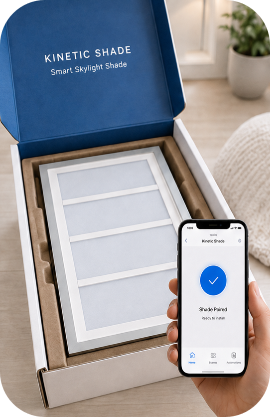 Opening the Kinetic Shade box and pairing the shade with the phone app